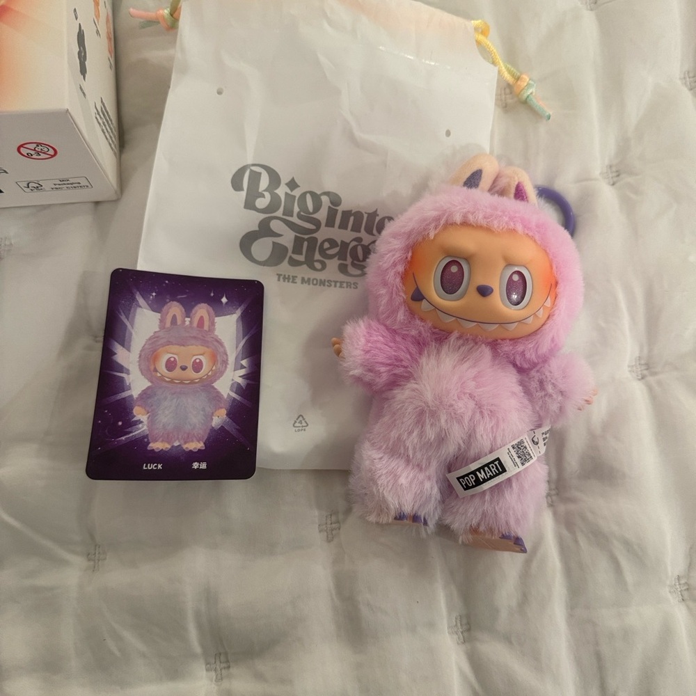 NEW purple/pink LUCK Authentic Pop Mart Labubu Big Into Energy 🩷💜 open box LOVE